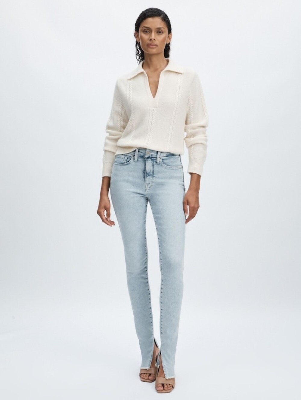 Good American Good Legs Split-Hem High Rise Long Stretch Skinny Jeans Indigo 15